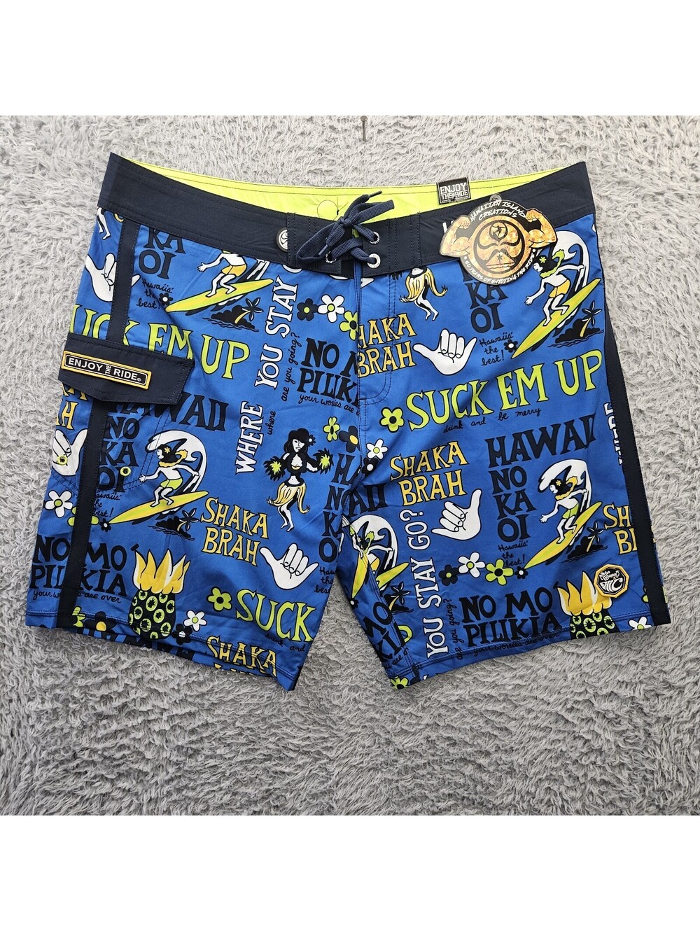 Hawaiian Island Creations HIC Boardshorts Surf Shorts 42 Suck Em Up New W Tags